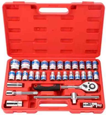 Set de scule mecanice 32 buc, chei tubulare standard și cu acționare de 1/2", set de chei cu clichet, truse de scule mecanice pentru reparații auto